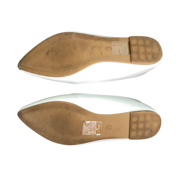 White Glossy Pointed Toe Flats - Picture 5 of 5